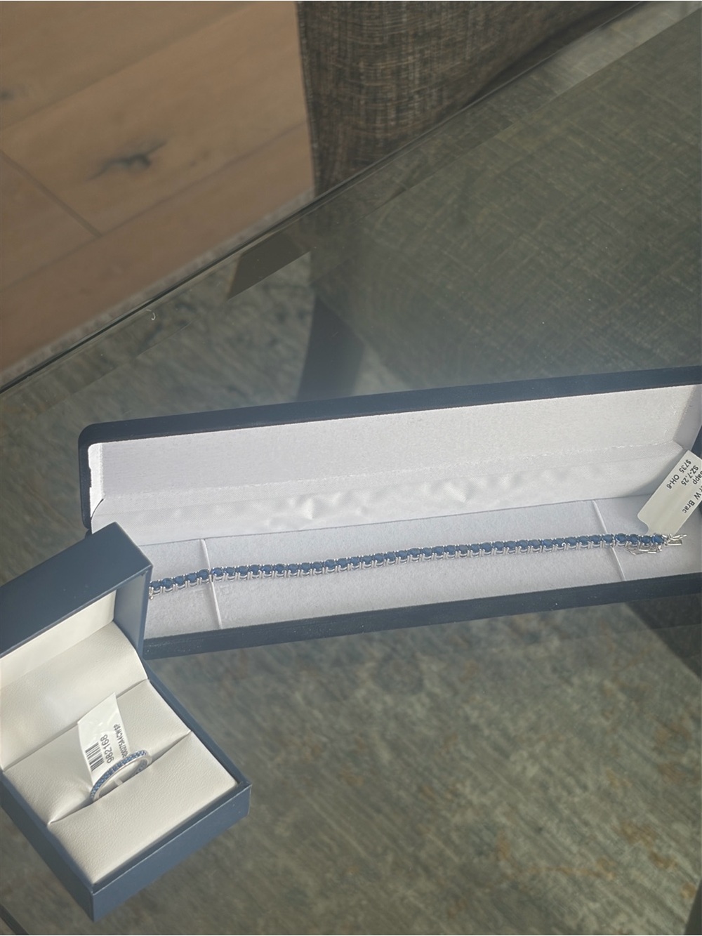 Elegant Blue Sapphire Tennis Bracelet and Ring Set